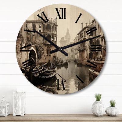 Beige Canal Ancient Watercourse Slate II - Canals Oversized Wood Wall Clock