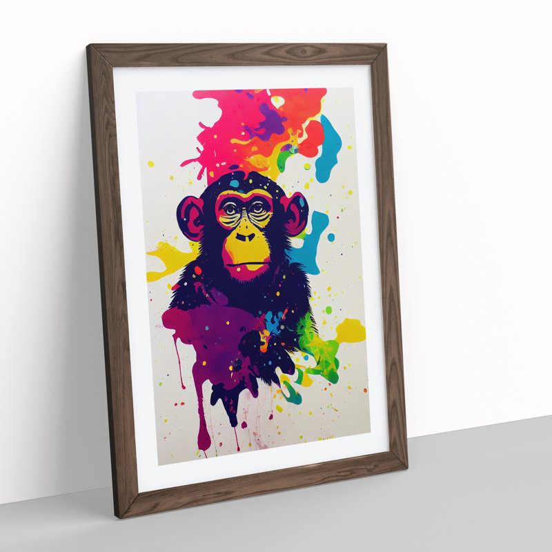 Monkey Paint Splash No.5 - Framed Print, 34cm H x 25cm W x 2cm D, Walnut