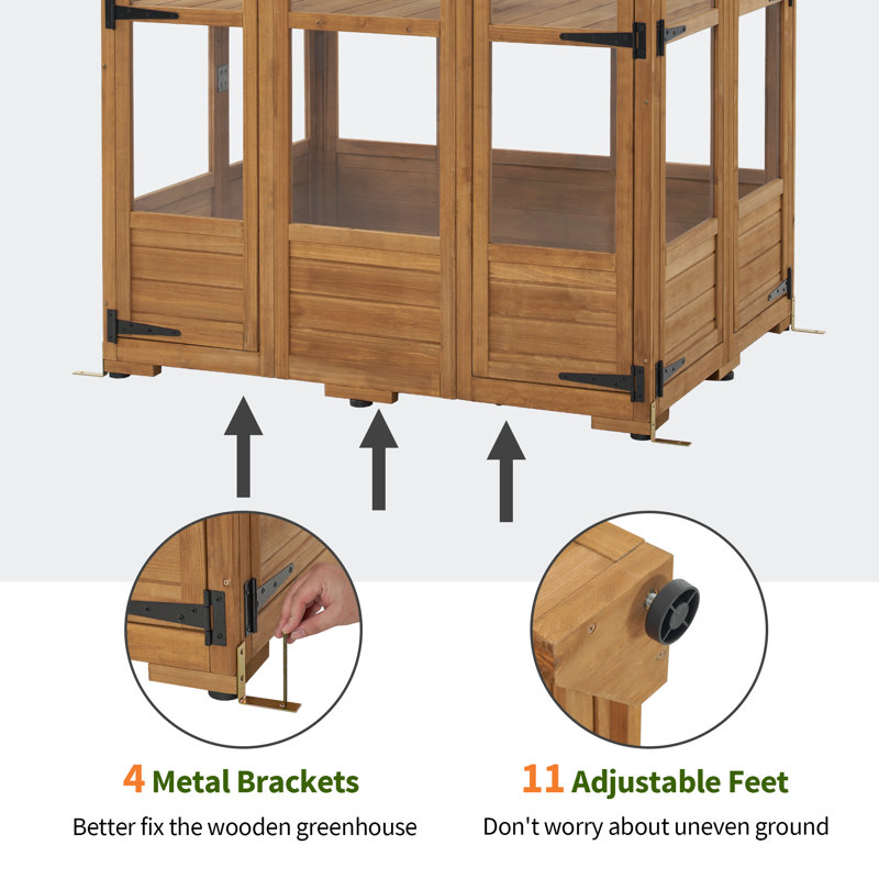 Natural Fir Wood Outdoor Greenhouse with Adjustable Roof Vent
