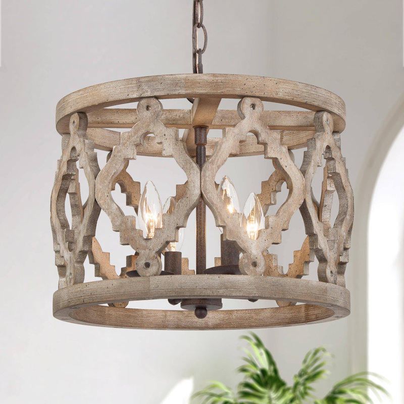 Marcus 4 - Light Wood Dimmable Drum Chandelier