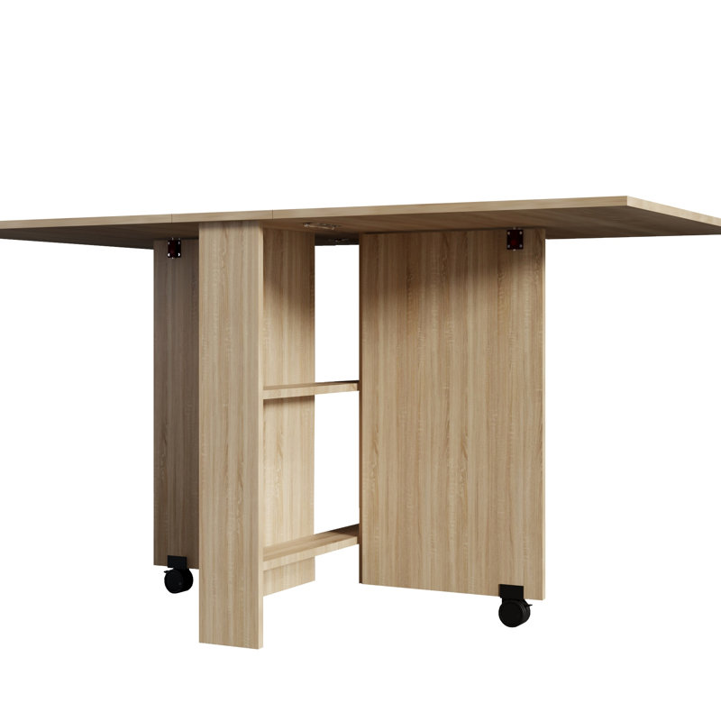 Folding Dining Table, Versatile Dinner Table With 2 Wheels And 2 Storage Racks, Space Saving Dining Room Table, Folding Kitchen Table