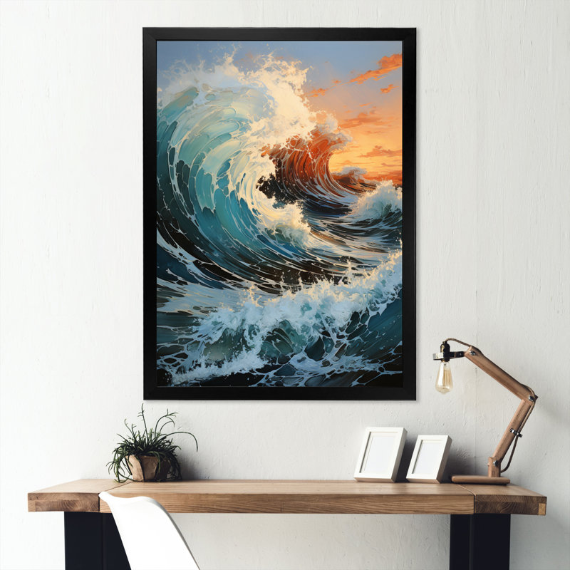 Tempête énergétique orange sarcelle II - impression, H 20 po x l 12 po x P 1 po, Cadre photo noir