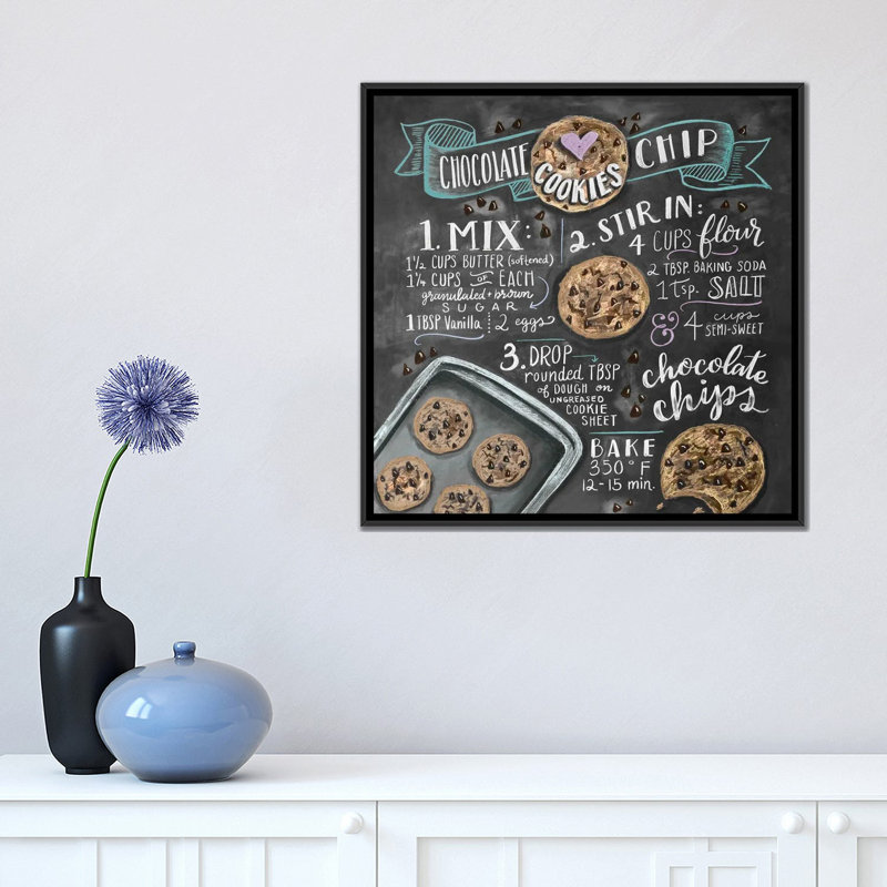 " Chocolate Chip Cookies Recipe " by Lily & Val, 18" H x 18" W x 1.5" D, Black Framed Canvas