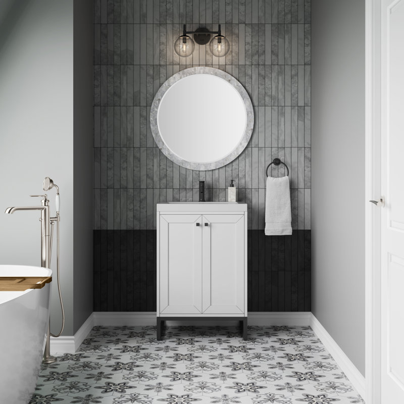 Meuble-lavabo simple l 23,6 po Chianti, Blanc brillant, Noir mat