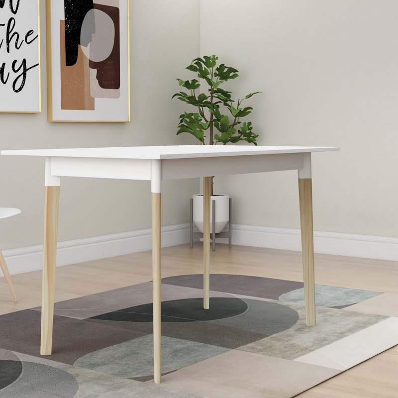 Modern Dining Table, 47 Inch Kitchen Table Rectangular Top With Solid Wood Leg