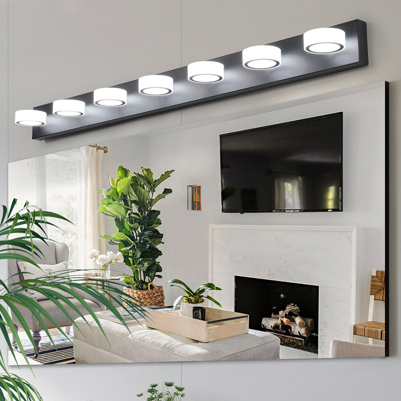 Luminaire de meuble-lavabo moderne à 52 lumières DEL de 52 po - Finition en fer noir avec abat-jours en acrylique - Applique murale de salle de bain écoénergétique - à intensité variable pour miroir, douche et décor de salle de bain