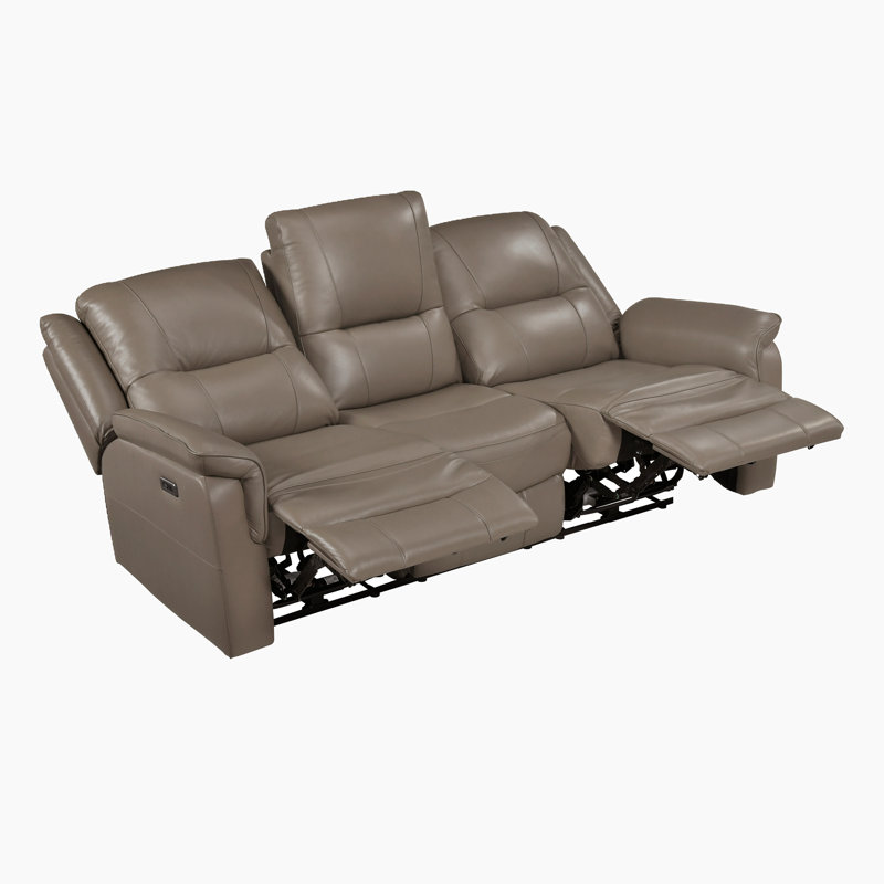 Canapé inclinable électrique double en cuir fleur de 81,5 po Lucien, Cuir fleur rouille