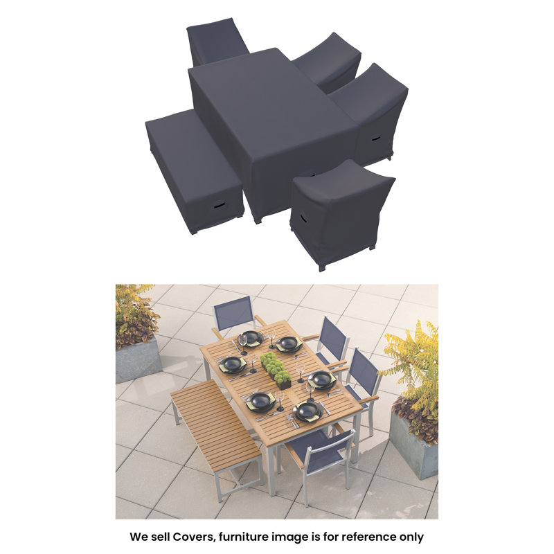 Ketterman Travira Outdoor Dining Set Cover For 6-Person Rectangular Patio Dining Set, Water-Repellent UV-Resistant Polyester With Tie-Downs