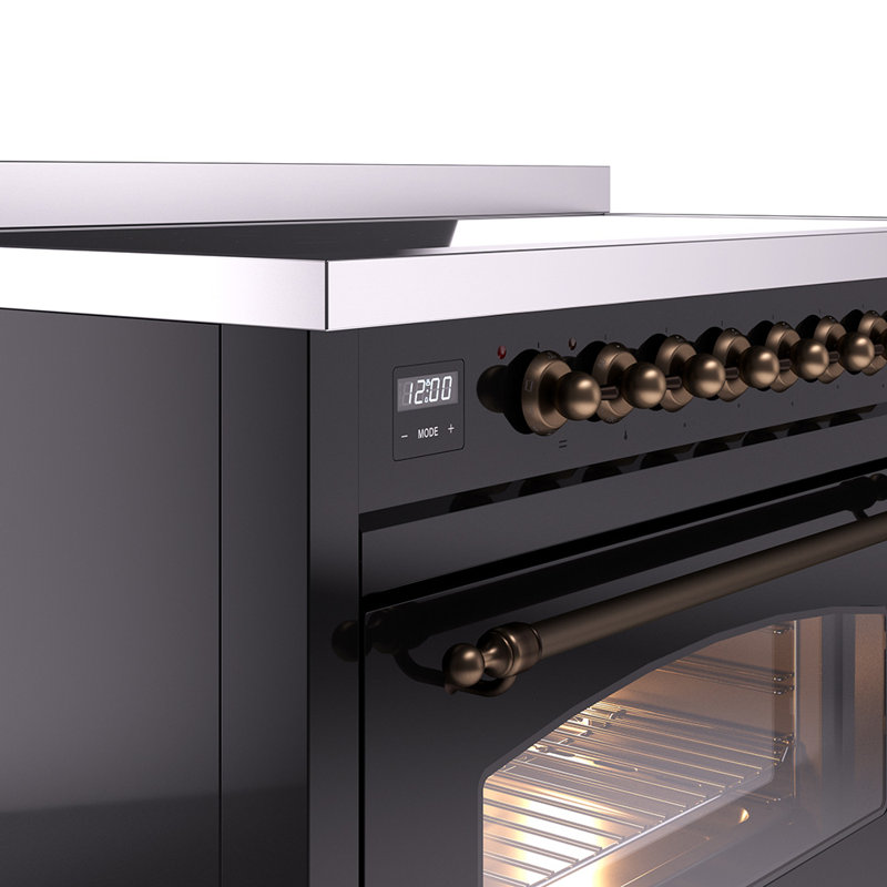 ILVE Nostalgie II Series 48 inch Induction Range with 6 Induction Elements (Glass Door), Glossy Black/Bronze
