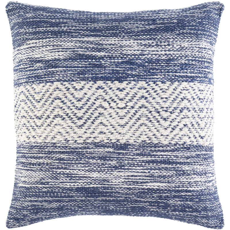 Housse de coussin décoratif Ampelia, Beige / denim, 20 po x 20 po, Polyester/ bourre en polyester