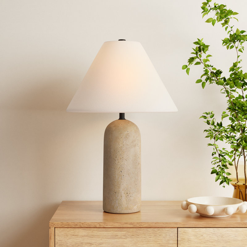 Astere Travertine Table Lamp, 25" H x 16" W x 16" D