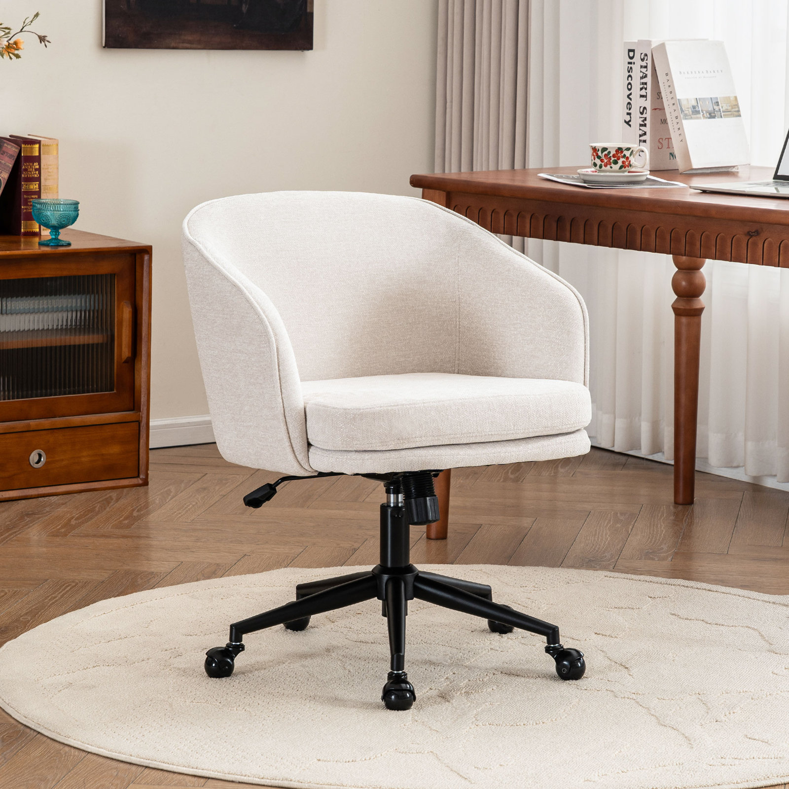 Toscani Office Chair with Lumbar Support, Beige Chenille