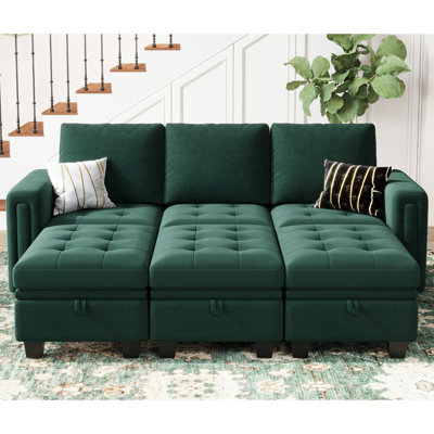 Shavera 6 - Piece 83.4'' Wide Velvet Sectional Sofa Apartment Sofa Bed Convertible Sleeper Couch with Storage Ottomans