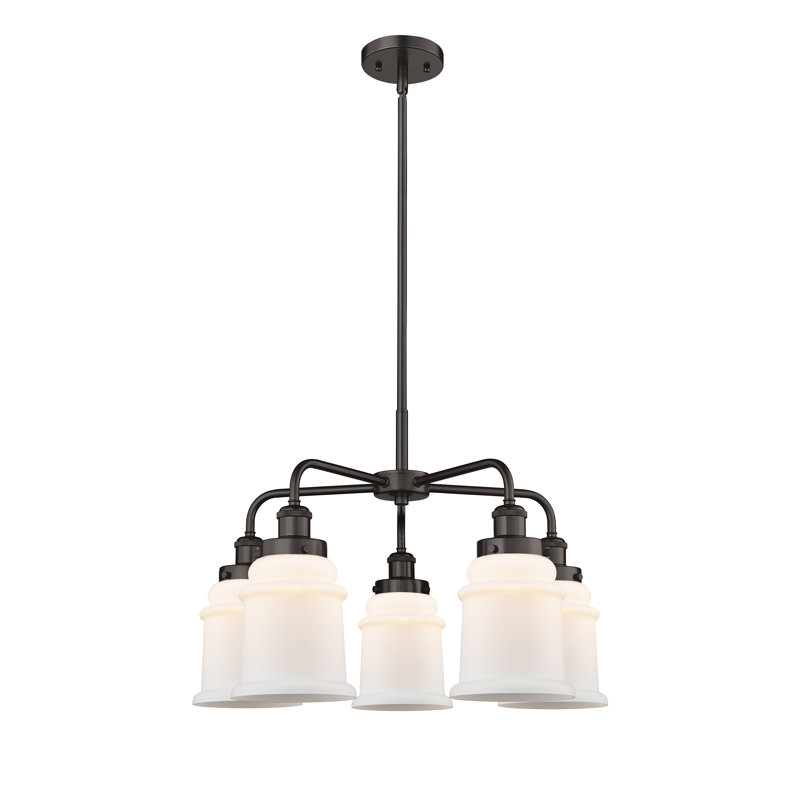 Lustre en forme de cloche à 5 lumières Alvi, Blanc mat, Bronze frotté à l'huile