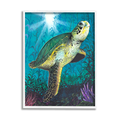 Tortue sous-marine récif encadré sur bois par Scott Westmoreland, peinture