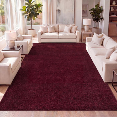 Arbelle Solid Low-Pile Dark Red Rug