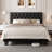Full Upholstered Bed Frame with Headboard, Button Tufted Linen Bed Base, Platform Bed with Wood Slat, Heavy Duty, Easy Assembly, No Box Spring Needed, White-1760463007-1760463001