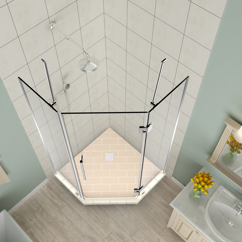 Merrick 34" x 72" Frameless Chrome Neo-Angle Shower Enclosure