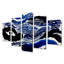 «Blue and Black Coastal Tidal Tranquility - Abstract Collages Large Wall Art», impression sur toile bleue à 5 panneaux