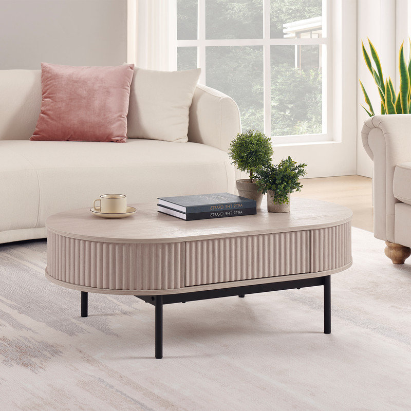 Oval Fluted Coffee Table with Drawer