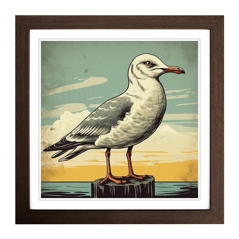 Seagull Retro No.1 - Single Picture Frame Print on Wood, Walnut
