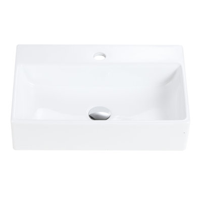 20"X14" Integrated White Ceramic Bathroom Sink With 1 Faucet Hole - Finish, Stain , Contemporary Style, Smooth Surface, Effortless Maintenance Glossy Kitchen Hole, Overflow, Scratch Modern Design