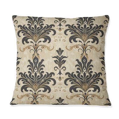 Brown Beige Classic Damask Pattern III - Modern Throw Pillow