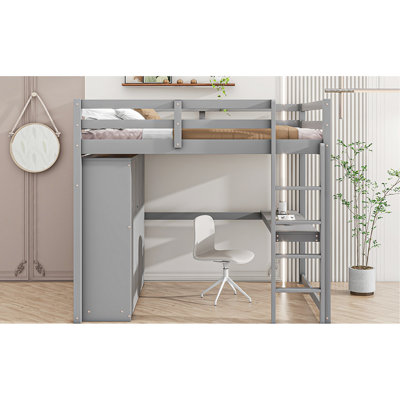 Full Size White Loft Bed With Wardrobe, Desk, Storage Shelves And Drawers - Enhance Bedroom Organization Wood Comfortable Option