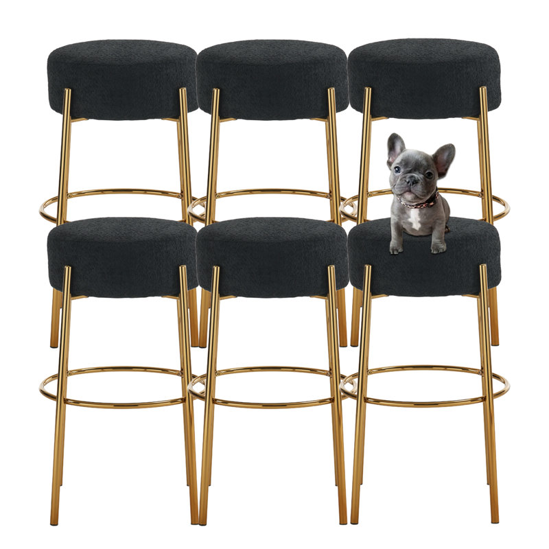Tabourets de bar rembourrés 30 po, Tissu gris / cadre doré, 4