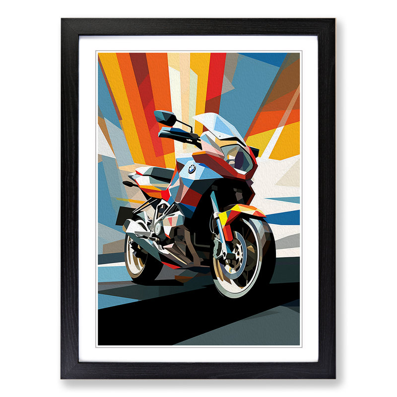 Motorbike Constructivism - Single Picture Frame Print on Wood, 34cm H x 25cm W x 2cm D, Black Framed