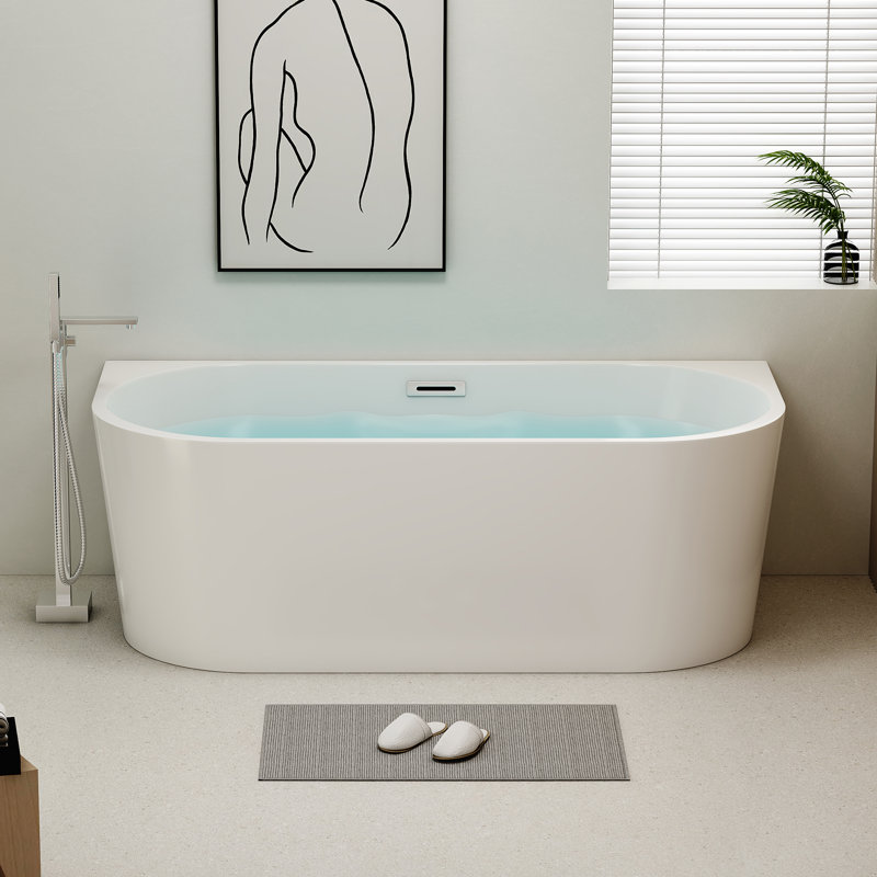 Baignoire de trempage autoportante en acrylique blanc avec trop-plein 59 po KDK HOME