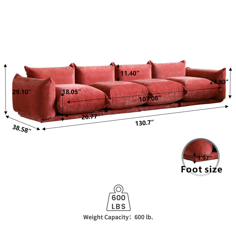 Cath 4-Seat Chenille Fabric Upholstered Sectional Sofa, Orange Chenille