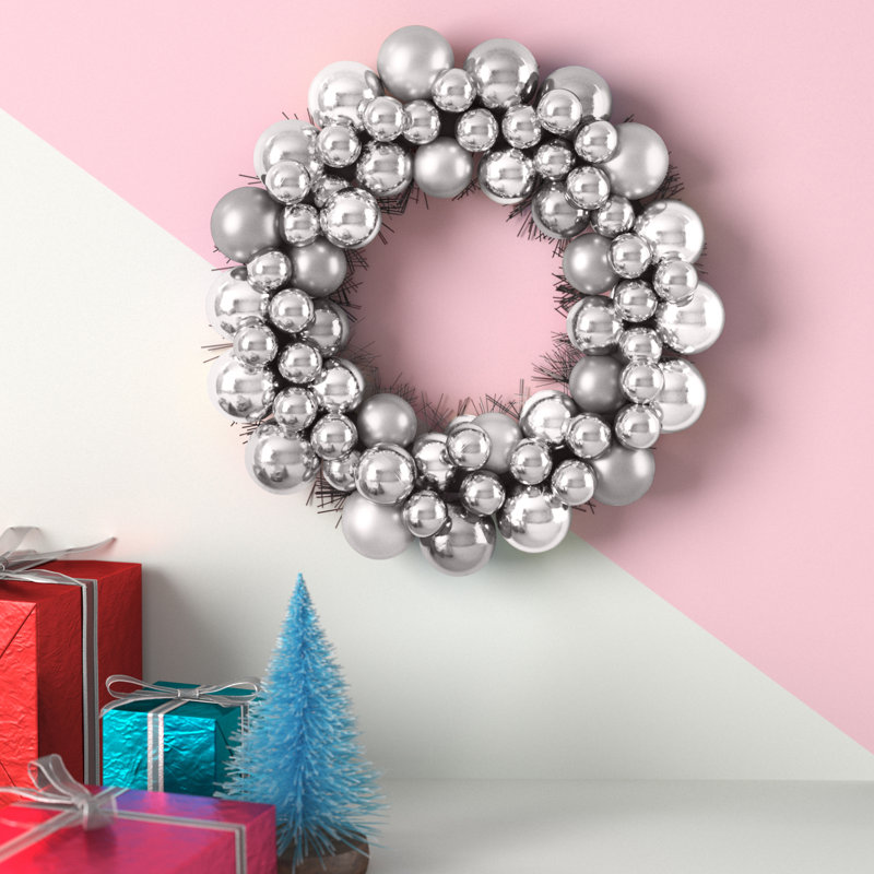 Couronne de boules brillantes et mates, 7, Argent