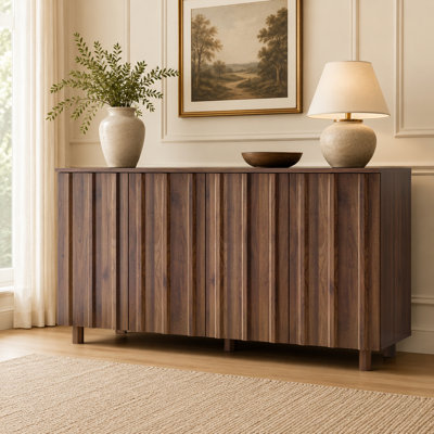 Buffet cannelé 59 "avec rangement, grande armoire buffet avec 4 portes pour la cuisine et le salon