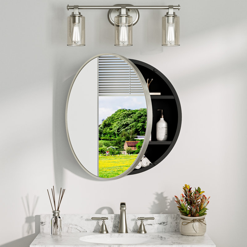 Pharmacie ronde avec miroir, fixation murale seulement, 24", Nickel brossé