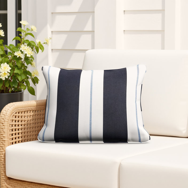 Deana Sunbrella® Lumbar Rectangular Indoor/Outdoor Pillow Cover & Insert, Blue/White, 12" H x 18" W