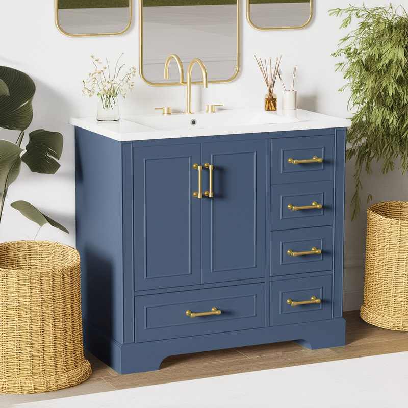 Armoire de salle de bain autoportante, Bleu