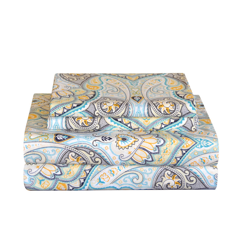 Twin Blue and Yellow Cotton Percale Sheet Set