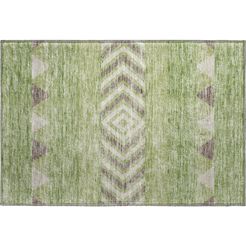 Premium Machine Washable Prisco Green Rug, Rectangle 1'8" x 2'6"