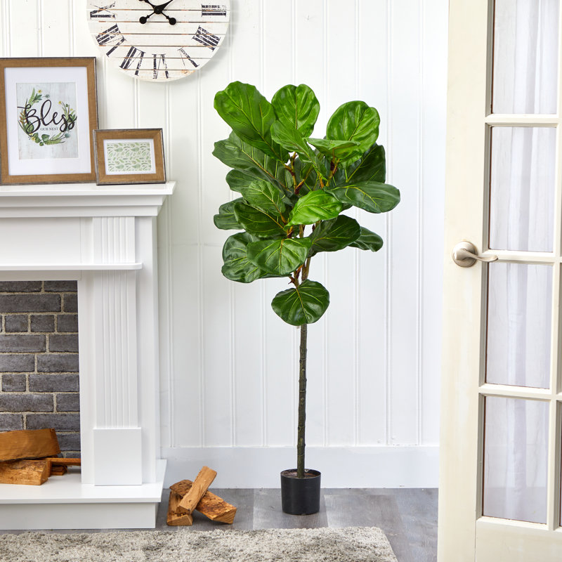 Faux Fiddle Leaf Fig Tree in Pot Liner, 52" H x 17" W x 17" D