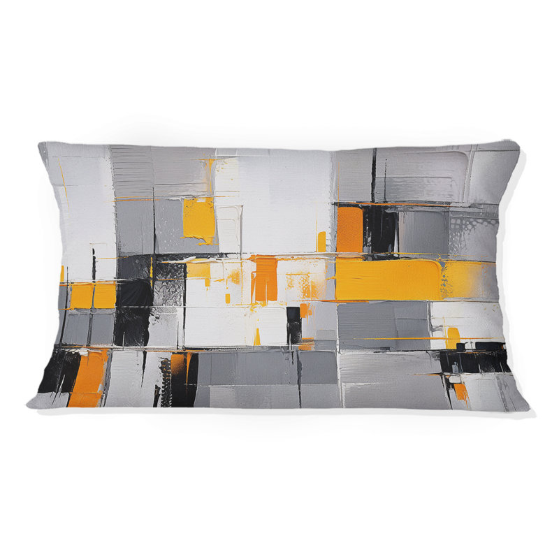 Coussin décoratif jaune à rayures audacieuses - Cubisme, Rectangle H 12 po x l 20 po