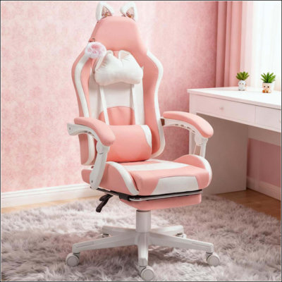 Gaming Chair With Footrest,Racing Gamer Chair, Headrest And Lumbar Support, For Home And Office