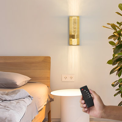 Mashad 13.7" Wall Sconces Rechargeable Modern LED Wall Lamps Dimmable Battery Operated Wireless Wall Light Fixtures with  Acrylic Crystal and Remote Control