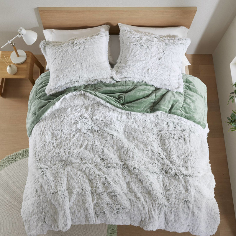 Ensemble de 2 édredons en fausse fourrure 2 pièces pour lit simple / simple TG / blanc et lavable à la machine TG / blanc