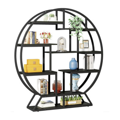 Silhouette circulaire avec étagères décalées, comprenant 14 étagères, convenant aux bureaux, salons, balcons, cuisines et chambres à coucher.