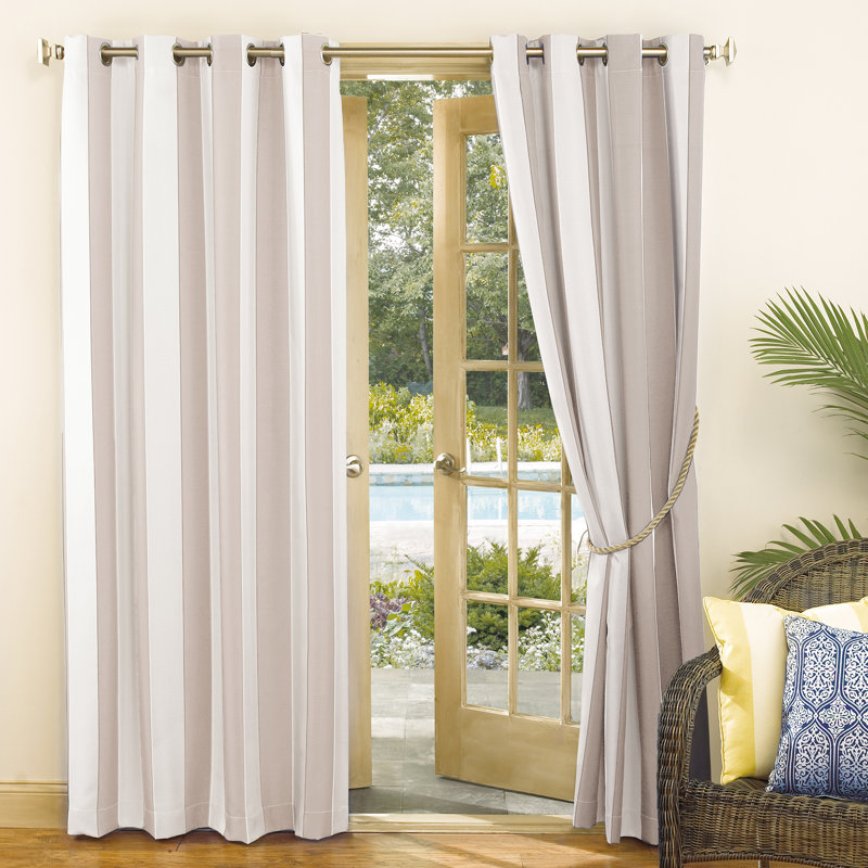 Neubauer Cabana Stripe Indoor/Outdoor UV Protectant Curtain Panel, 54" W x 108" L, Khaki
