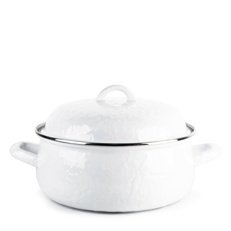 Golden Rabbit 4 Qt. Stainless Steel Round Dutch Oven, Solid White Textured