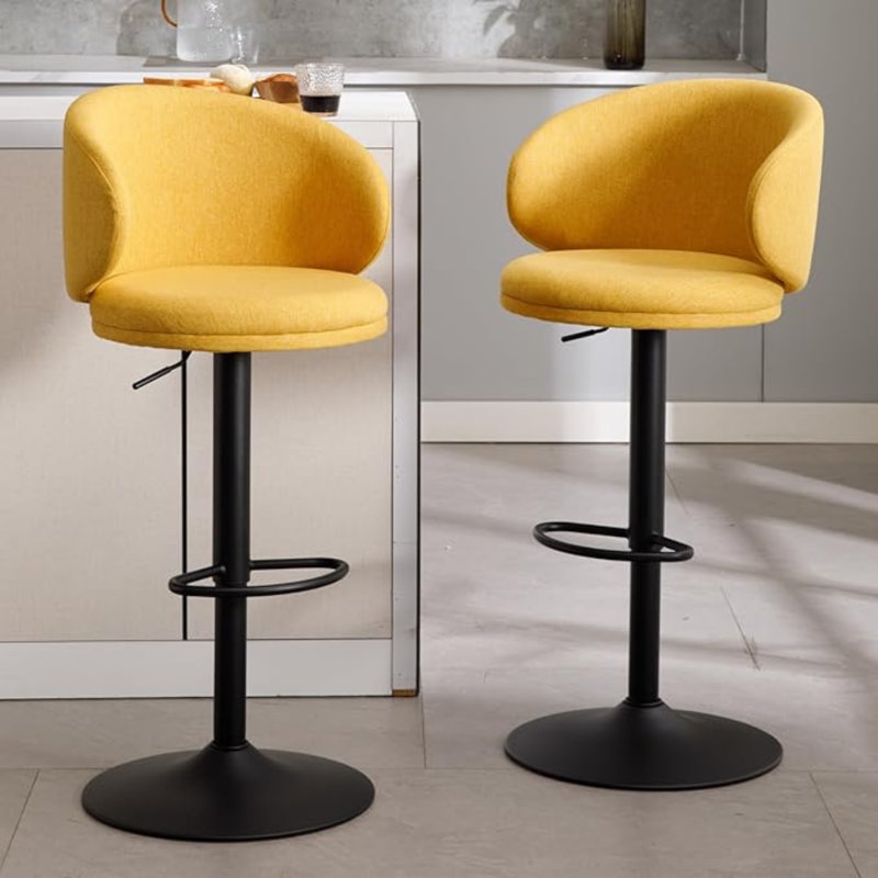 Swivel Upholstered Adjustable Height Counter Stool with Metal Frame, Yellow