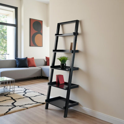 Kellar Black Finish 5-Tier Leaning Shelf in Ladder-Style, 69.16" H X 22.75" W X 14.39" D