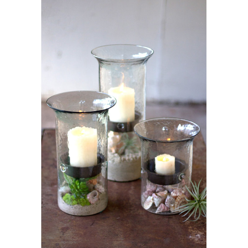  Cylindre de bougie en verre original avec insert rustique - grand, H 19 po x l 7 po x P 7 po